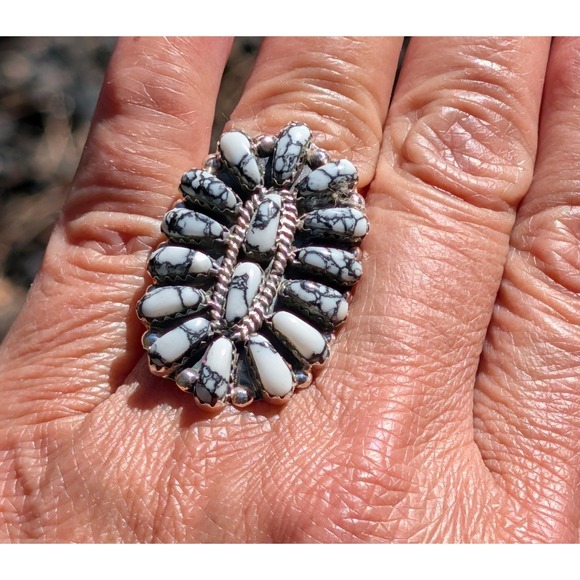 Navajo Cluster Ring Turquoise Sterling Silver Native Jewelry Sz 8.25 ***